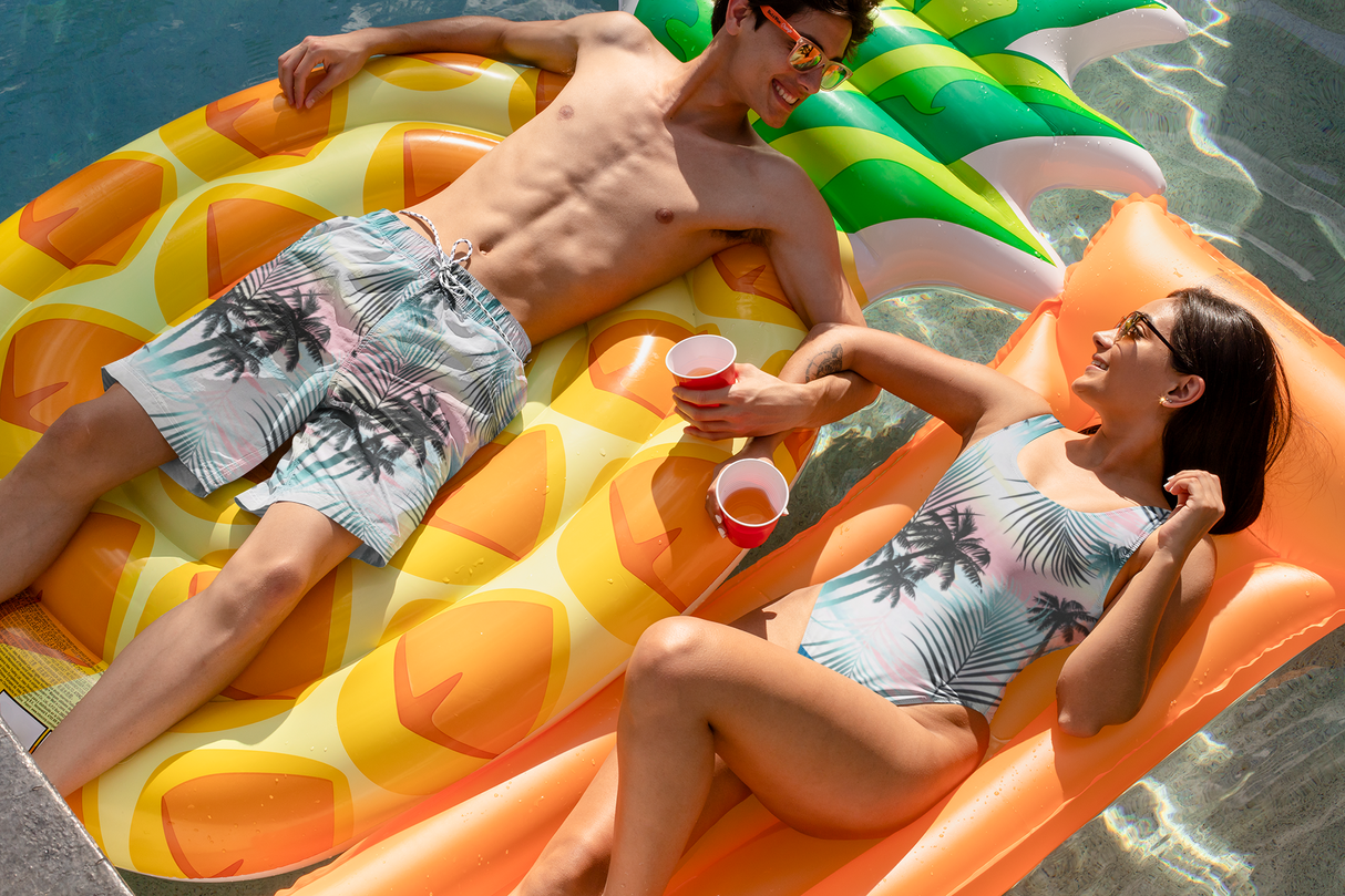 Swim Knit Polyester Spandex Miami Beach Palm Print 4-Way Stretch