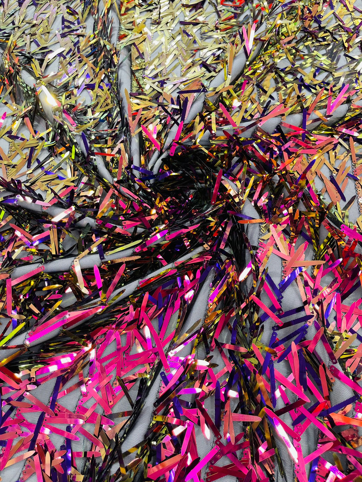 Sword Sequin Sequins Fabric - Iridescent Multi Color Sword Design, 50-54" Width (1 Yard)