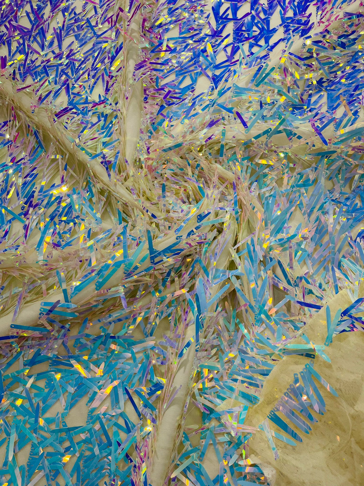Sword Sequin Sequins Fabric - Iridescent Multi Color Sword Design, 50-54" Width (1 Yard)