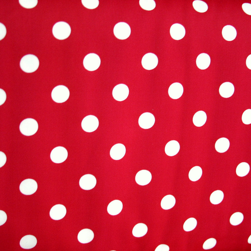 Swim Knit Nylon Lycra Tan Polka Dots on Red