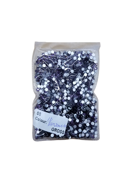 Small Bag Glue On Rhinestones Acrylic Fabric - Tanzanite Flat Back, 2MM To 6MM Sizes (1 Bag)