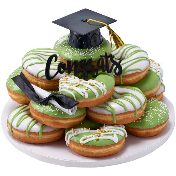 Graduation Black Grad Cap with Tassels Layon Cake - 12 set