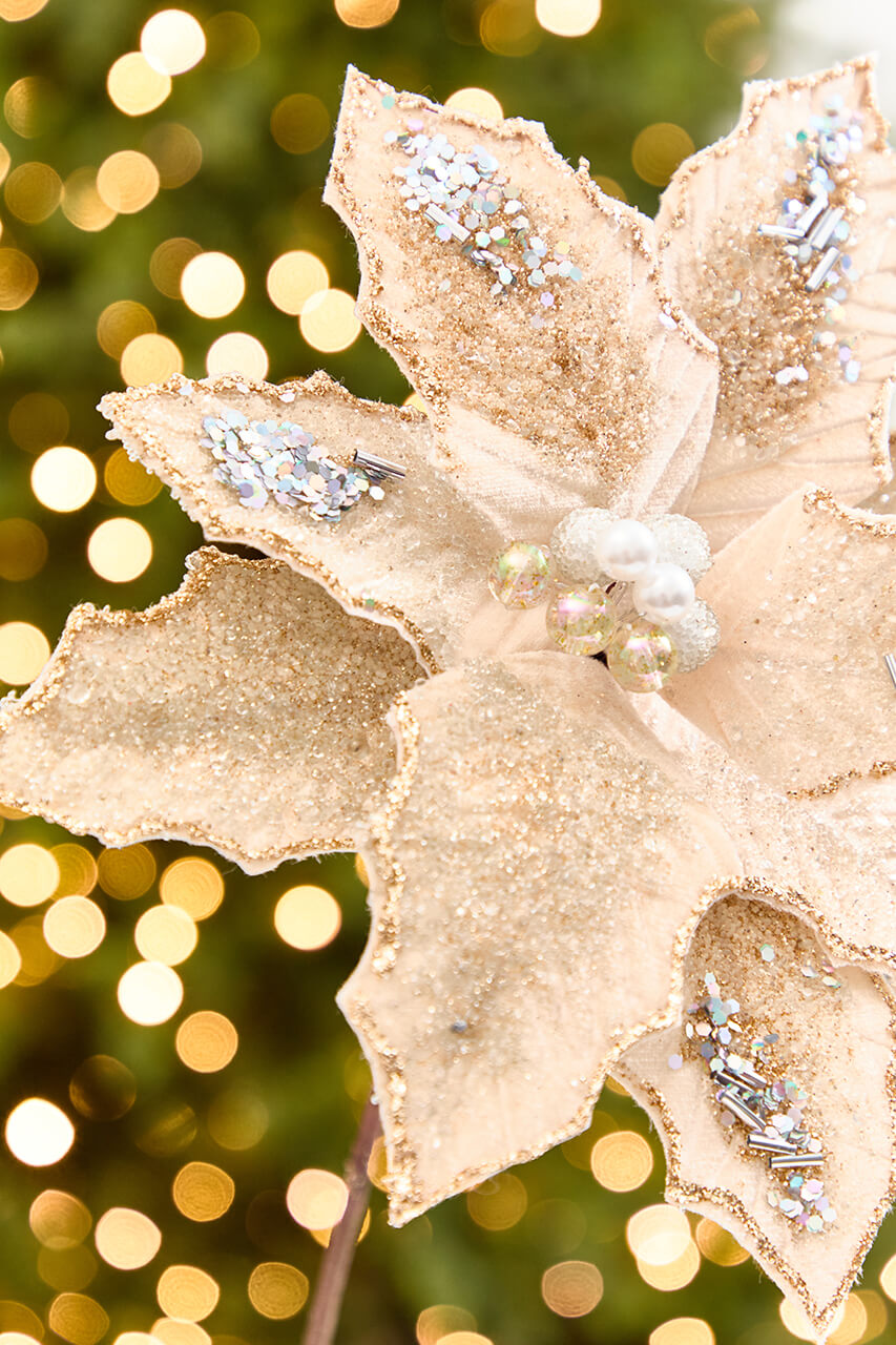 19" x 12" Taupe & Platinum Poinsettia Stem
