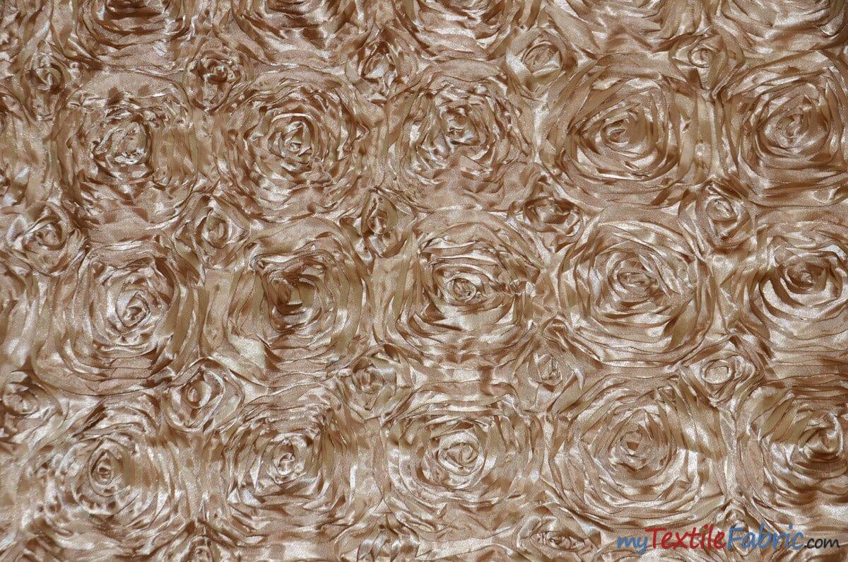 Rosette Satin Polyester Fabric - 3D Satin Floral Embroidery, 52/54" Width (Yards, Bolts, Sample Swatch)
