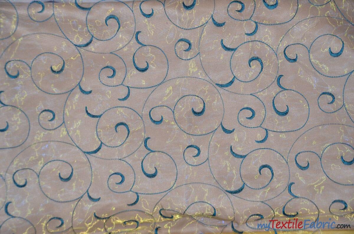 Swirl Organza Polyester Fabric - Embroidered Swirl Sheer, 52/54" Width, Multiple Colors (1 Yard)