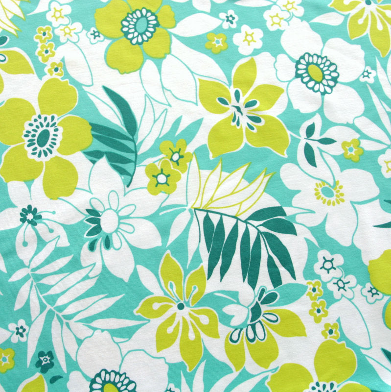 Swim Knit Nylon Lycra Floral Teal Mint Chartreuse