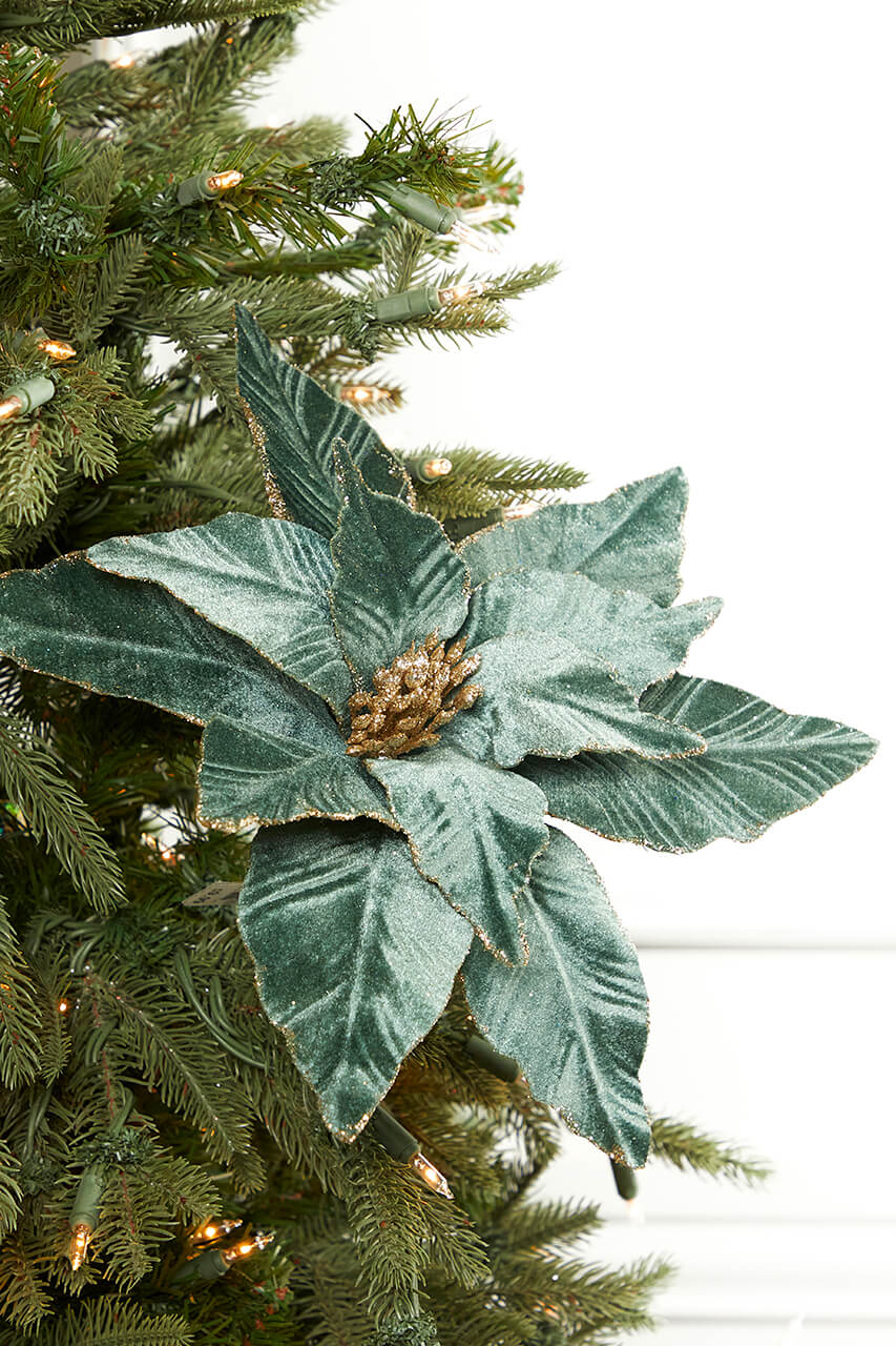 22" Dusty Green Velvet Poinsettia Stem