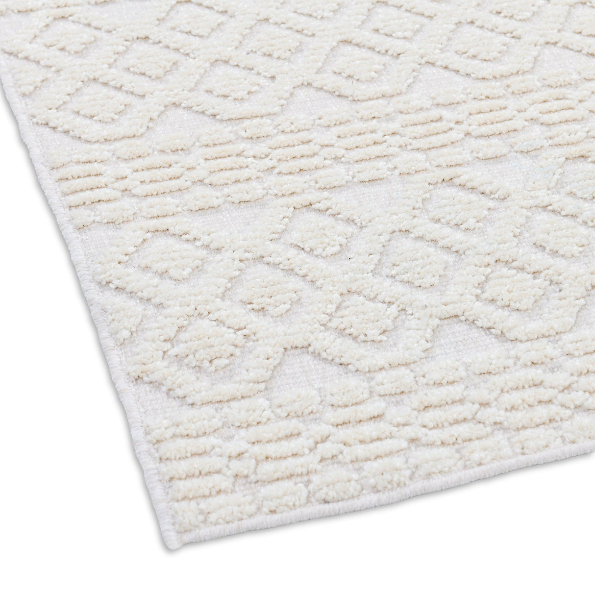 TIA 101 Microfiber Chenille Area Rug Fabric - Soft White/Cream Bohemian Motif, High-Low Texture, 5' 3" X 7' 6" And 7' 9" X 10' 5" (1 Rug)