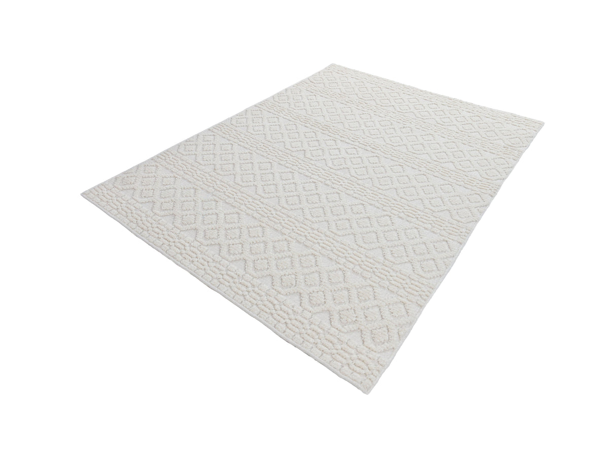 TIA 101 Microfiber Chenille Area Rug Fabric - Soft White/Cream Bohemian Motif, High-Low Texture, 5' 3" X 7' 6" And 7' 9" X 10' 5" (1 Rug)