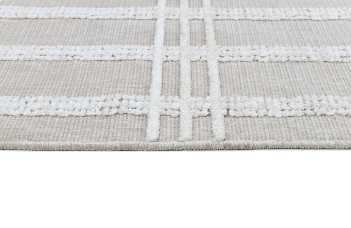 TIA 104 Area Rug - Cream/Beige Bohemian Motif, High-Low Soft-Touch Texture (3 Sizes)