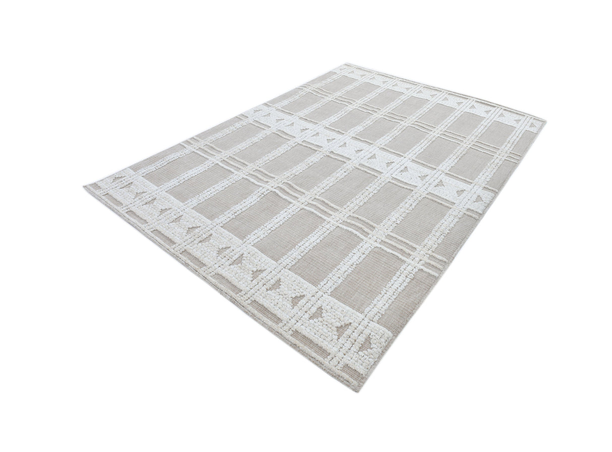 TIA 104 Area Rug - Cream/Beige Bohemian Motif, High-Low Soft-Touch Texture (3 Sizes)