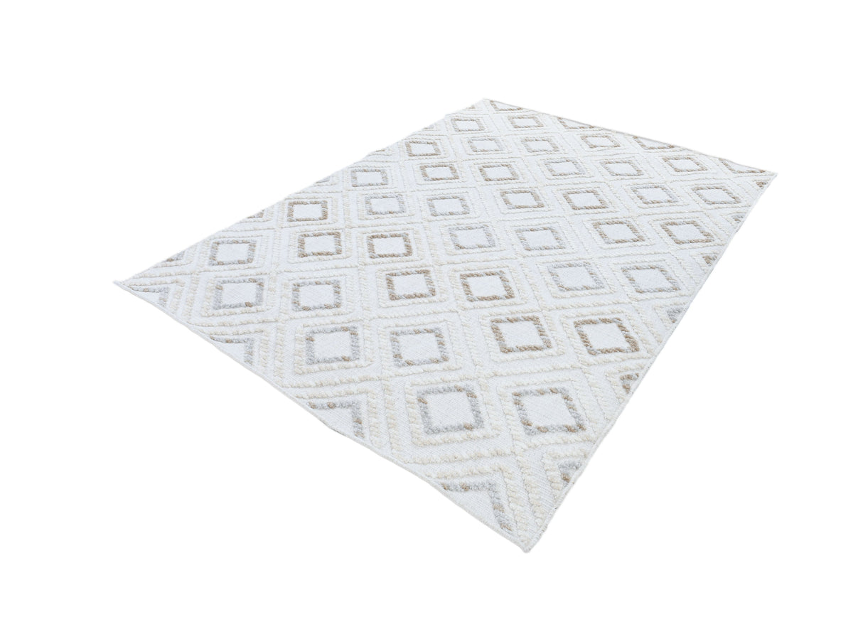 TIA 106 Microfiber Chenille Area Rug - Brown And Beige Bohemian Motif, High-Low Texture (1 Rug)
