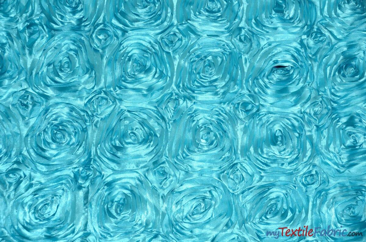 Rosette Satin Polyester Fabric - 3D Satin Floral Embroidery, 52/54" Width (Yards, Bolts, Sample Swatch)