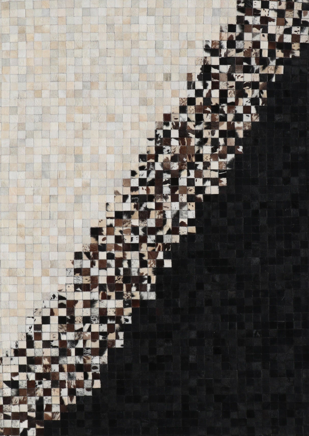 Tikkul Black And White Patchwork Cowhide Leather Fabric - Black/White, Earth-Tone Checkers, 5' X 7' (1 Unit)