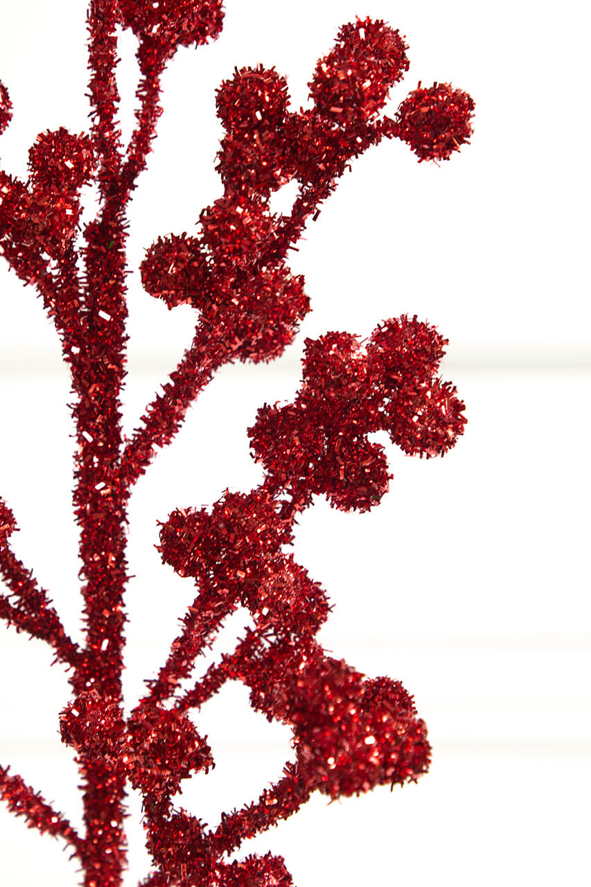26" Red Tinsel Berry Spray