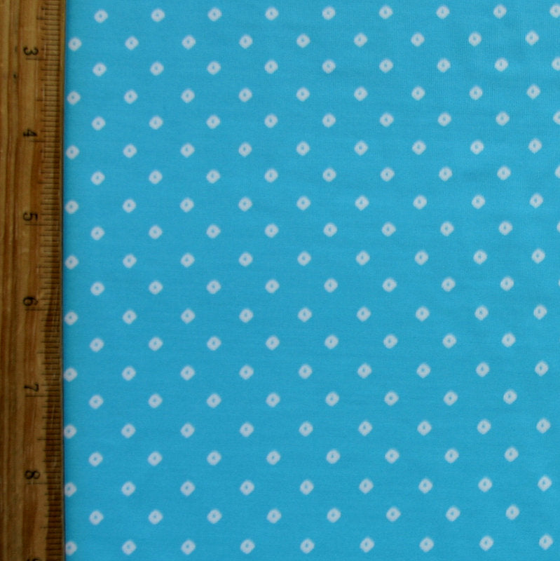 Swim Knit Tiny White Diamonds Turquoise Blue 18" Remnant