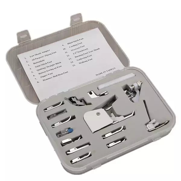 Presser Foot Kit 15-Piece Snap-On with Low Shank Adapter for Sewing Machines