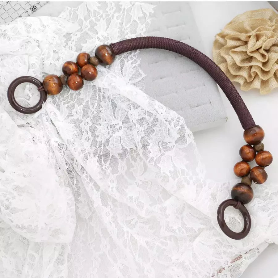 Purse Handle Beaded Dark Wooden Durable for Bag Making - 16 1/2"