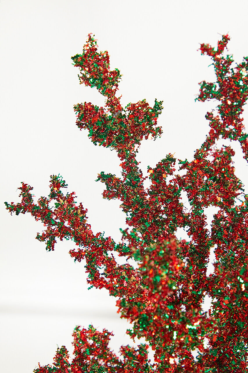29" Red & Green Glitter Berry Spray