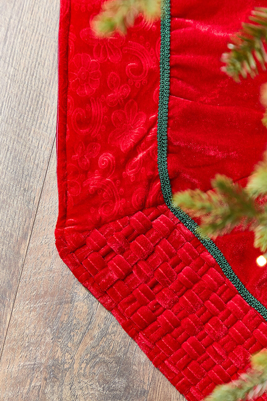 54" Red Velvet Braided Edge Tree Skirt