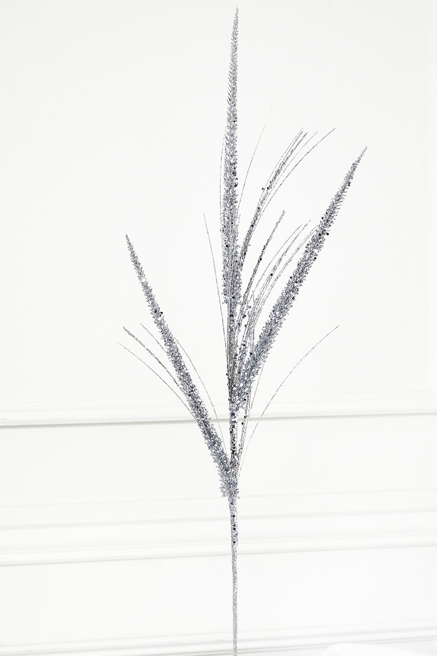 34" Glitter/Mica Triple Spike Grass Spray - Silver