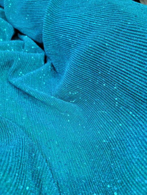 Stretch Spandex Lame Sequin Fabric Teal Blue