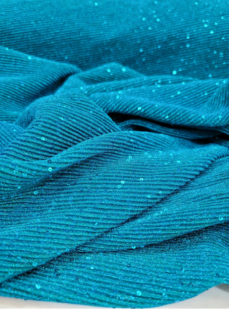 Stretch Spandex Lame Sequin Fabric Teal Blue