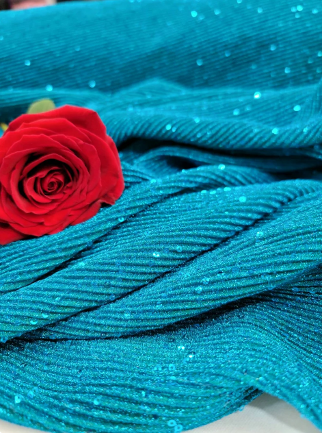 Stretch Spandex Lame Sequin Fabric Teal Blue