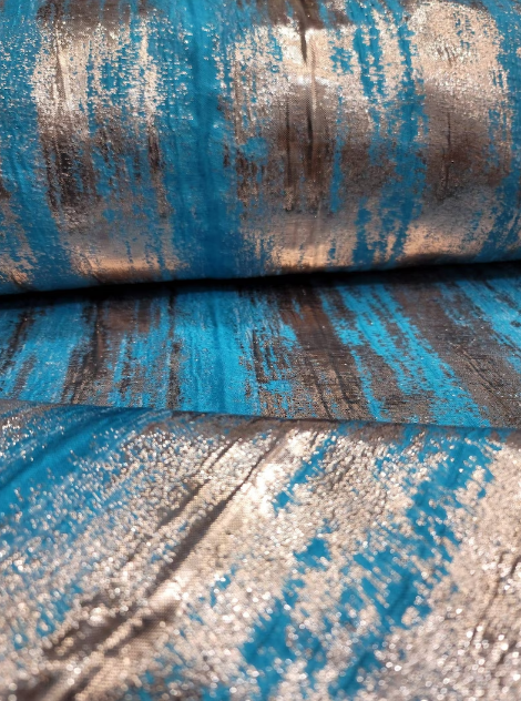 Brocade Jacquard Fabric Turquoise Metallic Gold