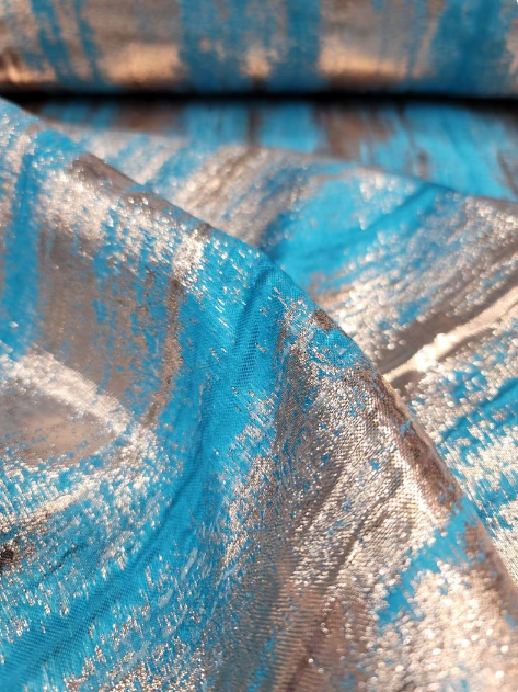 Brocade Jacquard Fabric Turquoise Metallic Gold
