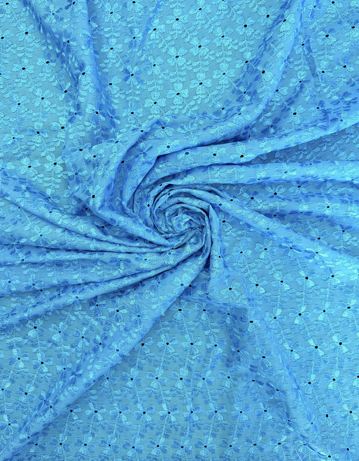 Heavy Eyelet Turquoise Polyester Cotton Fabric - Turquoise Floral Embroidery, 41"- 42" Width