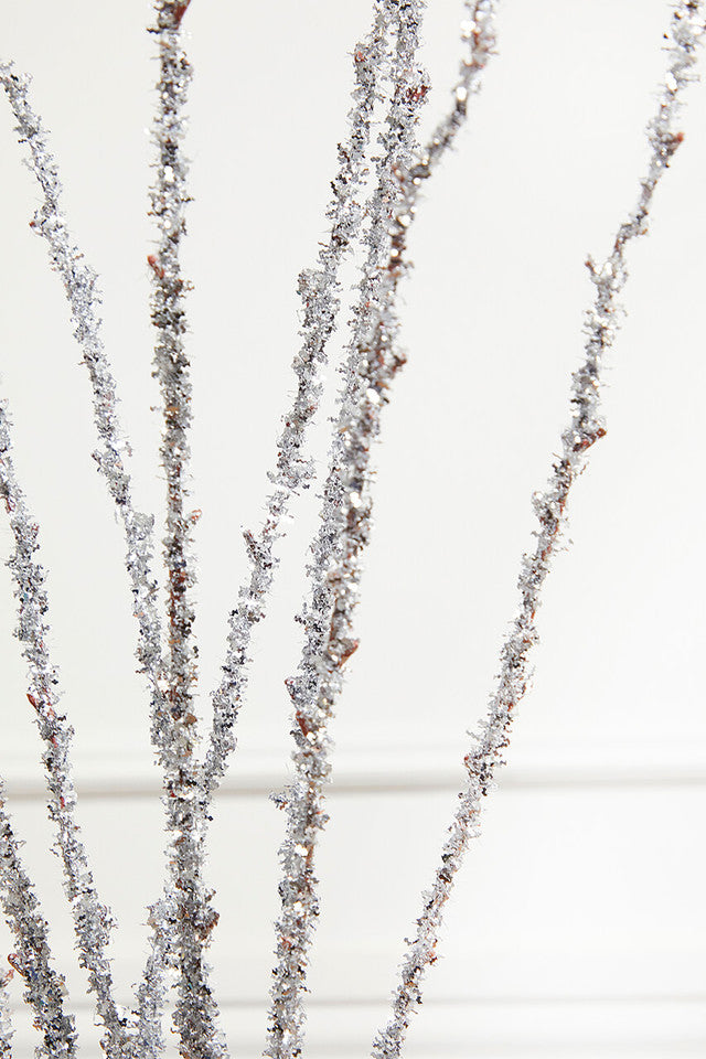 Silver Glitter Twig Branch 40 Inch Sparkling Event Decor