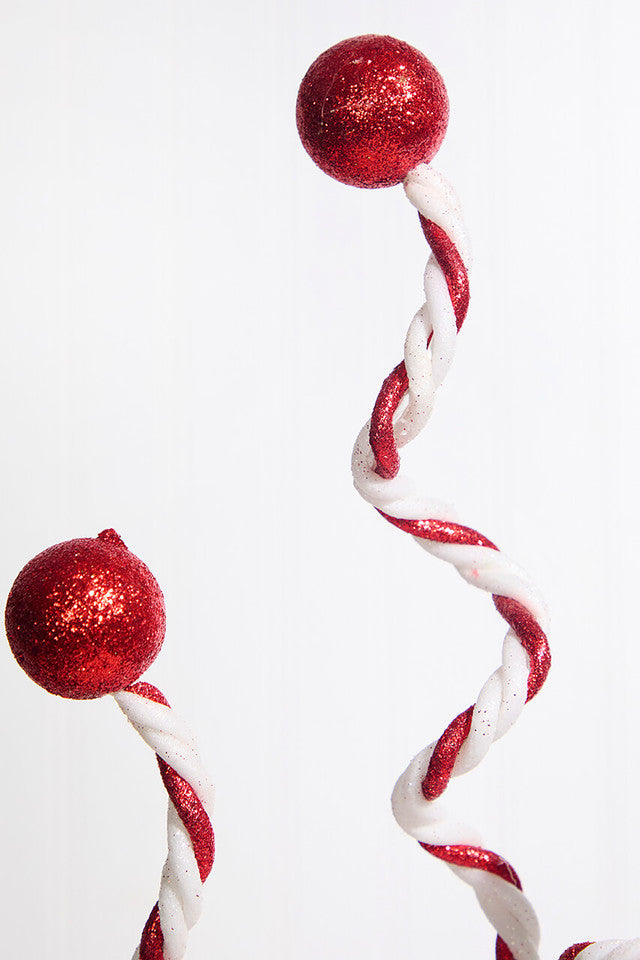 28 Inch Twist Ball Spray – Peppermint Candy Cane Magic for Whimsical Holiday Décor
