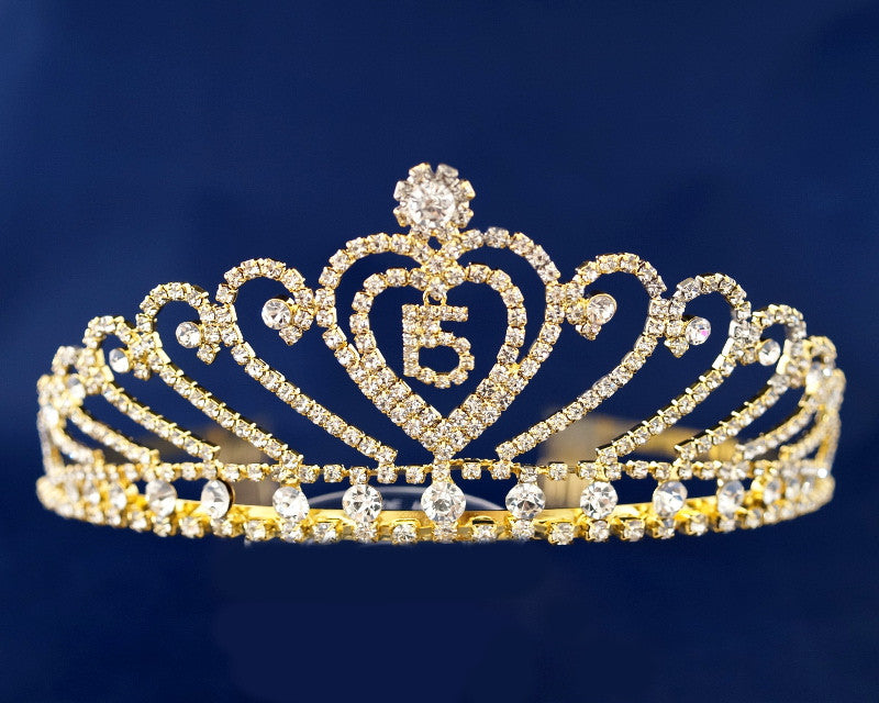 Gold Crystal Mis Quince Quinceañera Rhinestone Tiara