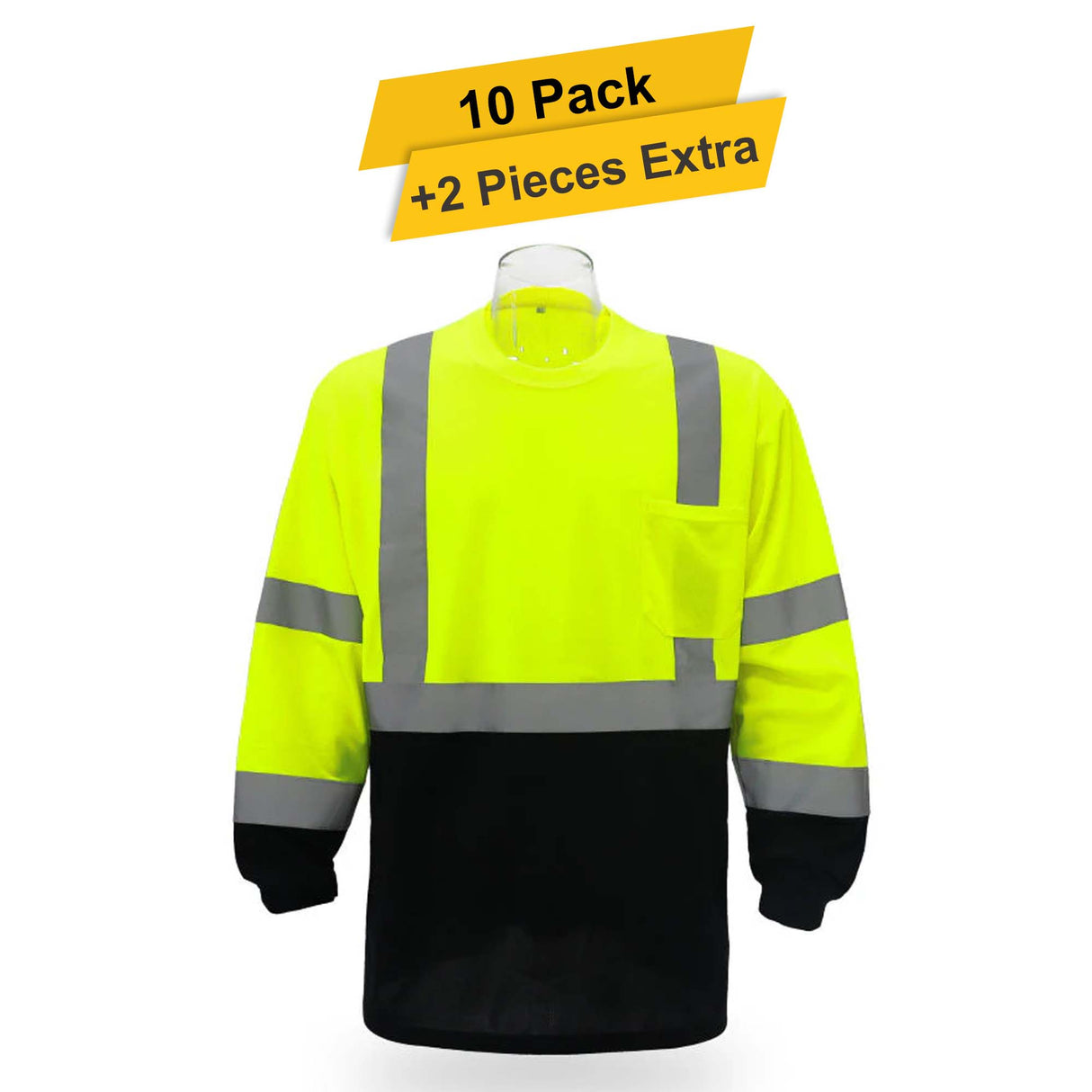 Long Sleeve Safety T-shirt 10 pack 100% polyester