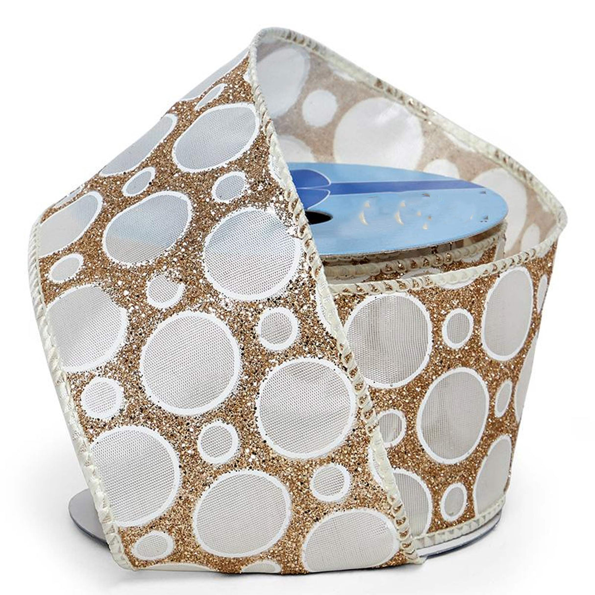 Glitter Bubbles On Satin Wired Ribbon 2 1/2 '' X 10 yd Gold / Ivory Color 1 / roll