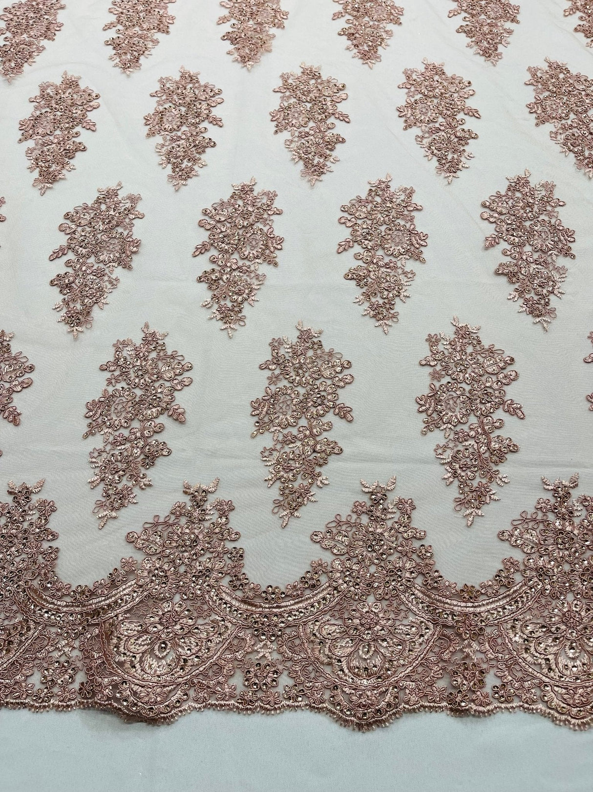 Valentina Floral Embroider With Sequins Mesh Lace Fabric - Floral Embroidered Sequins, 54" Width (1 Yard)
