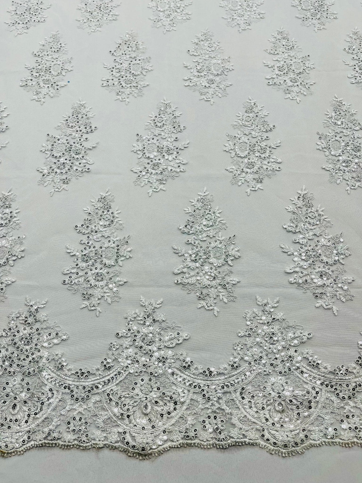 Valentina Floral Embroider With Sequins Mesh Lace Fabric - Floral Embroidered Sequins, 54" Width (1 Yard)