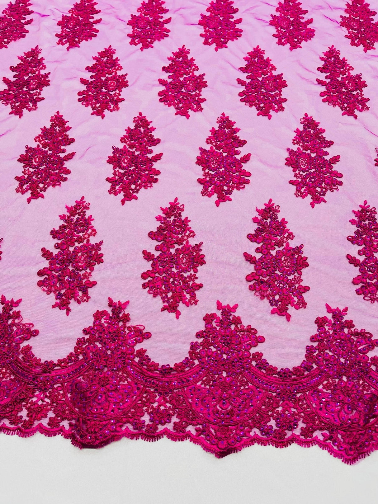 Valentina Floral Embroider With Sequins Mesh Lace Fabric - Floral Embroidered Sequins, 54" Width (1 Yard)