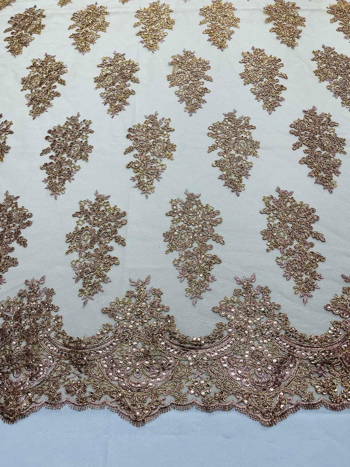 Valentina Floral Embroider With Sequins Mesh Lace Fabric - Floral Embroidered Sequins, 54" Width (1 Yard)