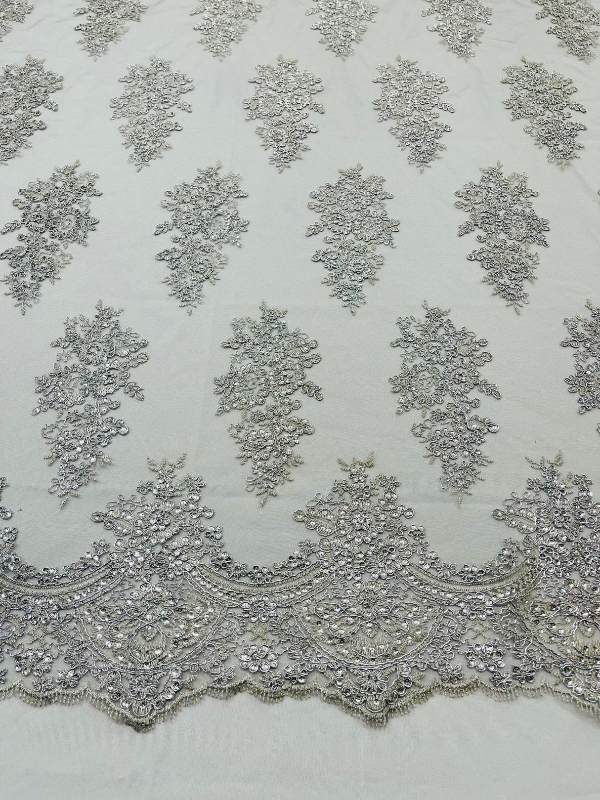 Valentina Floral Embroider With Sequins Mesh Lace Fabric - Floral Embroidered Sequins, 54" Width (1 Yard)