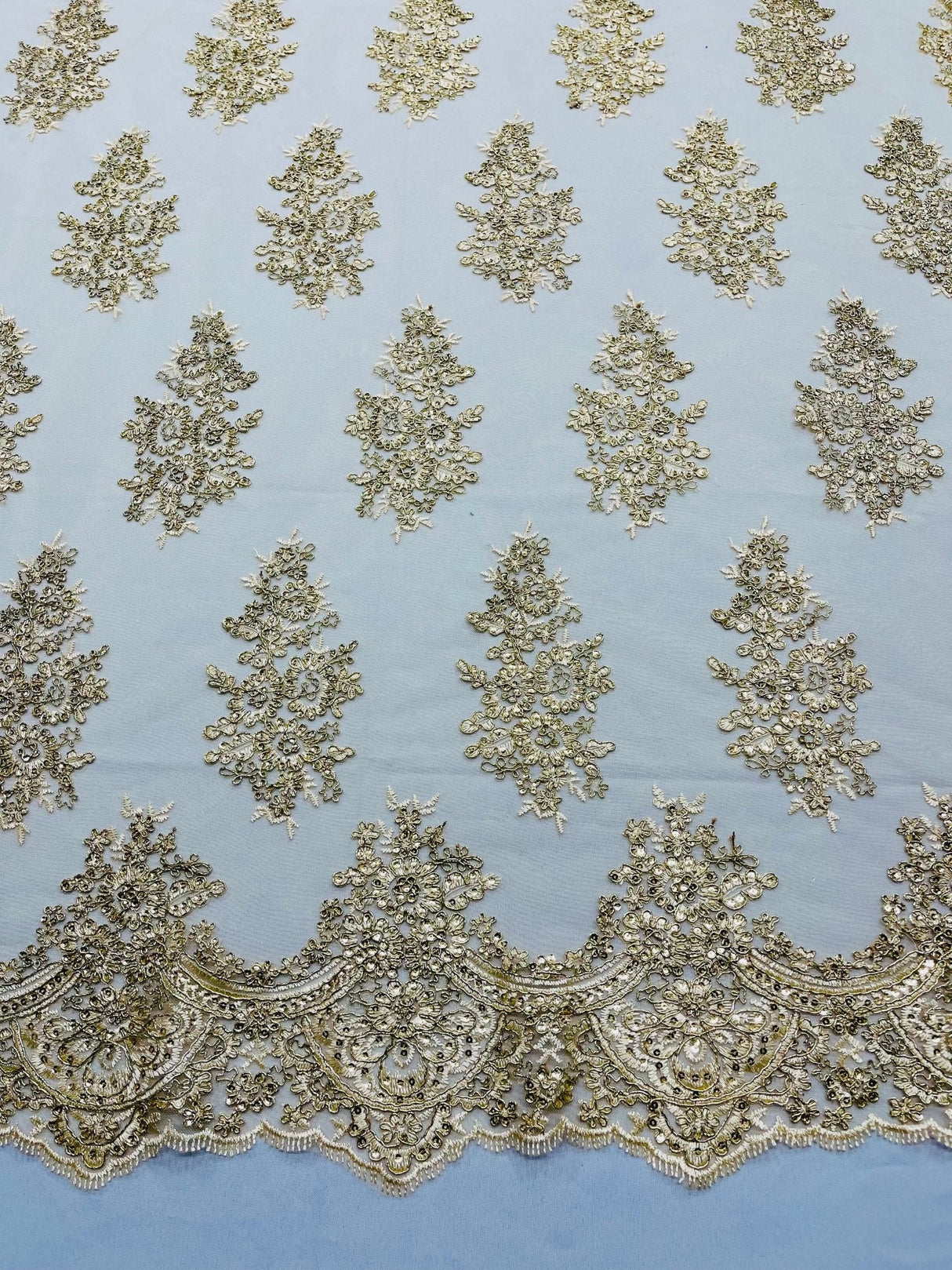 Valentina Floral Embroider With Sequins Mesh Lace Fabric - Floral Embroidered Sequins, 54" Width (1 Yard)