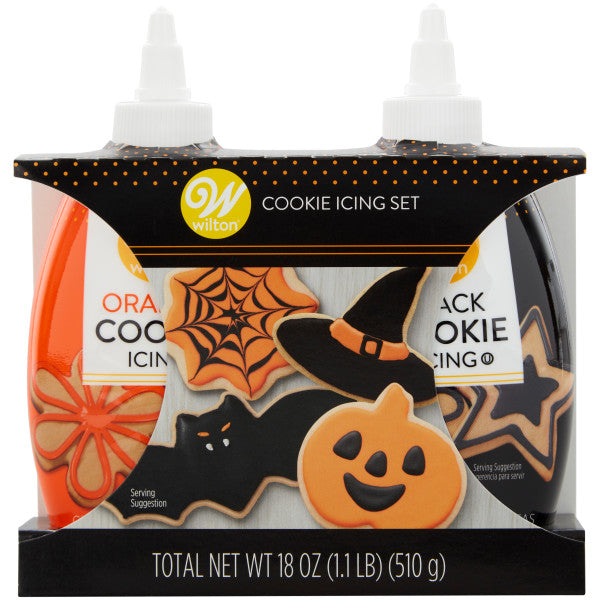 Wilton Black and Orange Halloween Cookie Icing Set – 2 Bottles, 18 oz. Total