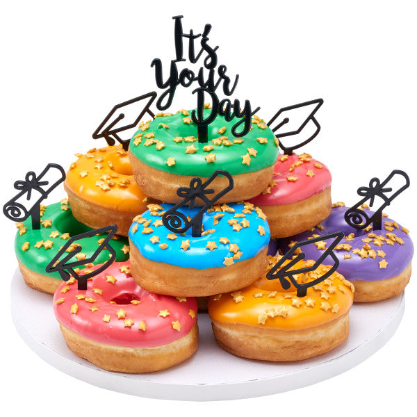 Graduation Icon and cap Assortment Cupcake Cake Pics - set of 144
