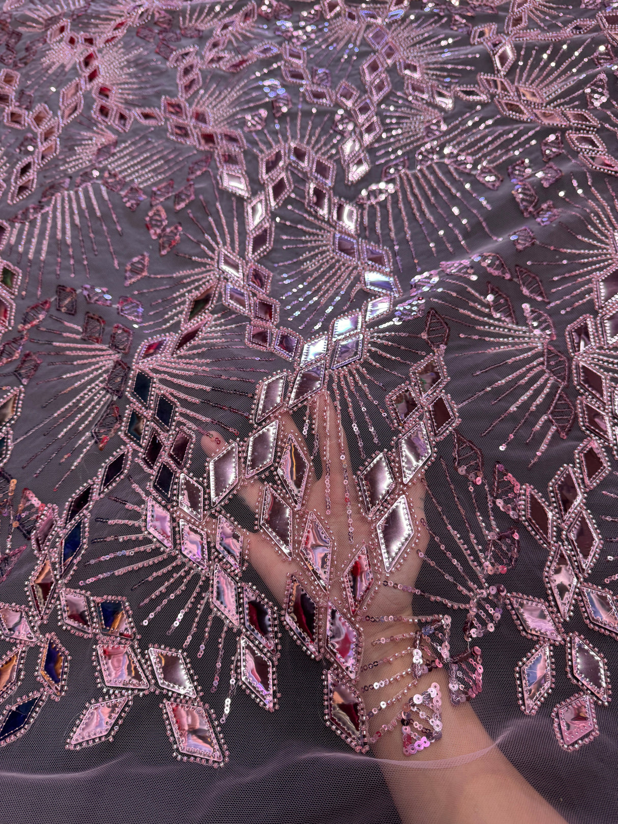 Rose Pink Art Deco Mirror Sequin Lace