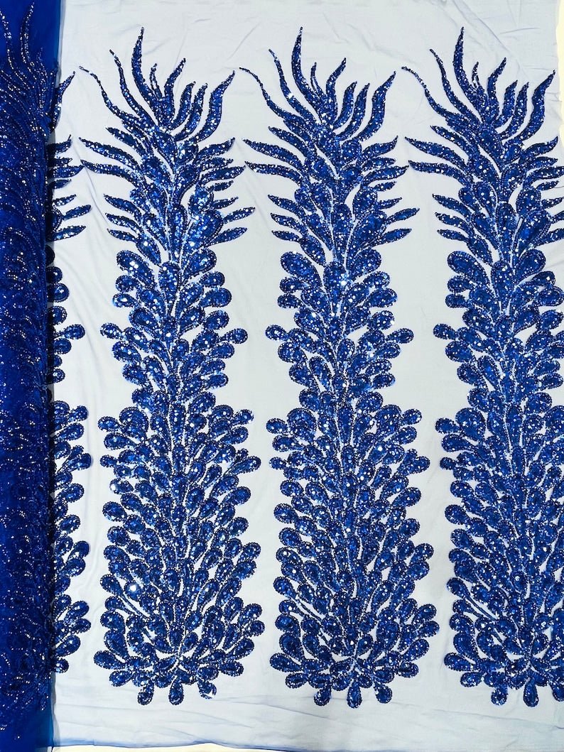 Vegas Beaded Feather Design Mesh Fabric - Beaded Feather Pattern, 50" Width (1 Panel)