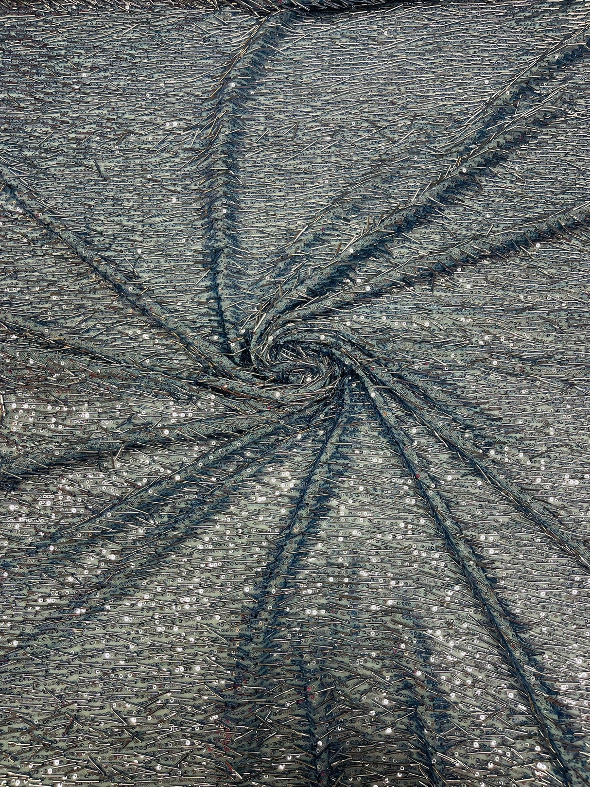 Vegas Beaded Sequin Stretch Mesh Fabric - Beaded Sequin Embroidered, 54" Width (1 Yard)
