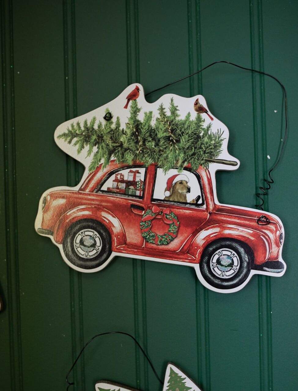 7.8” Wood Holiday Vehicle Christmas Ornaments