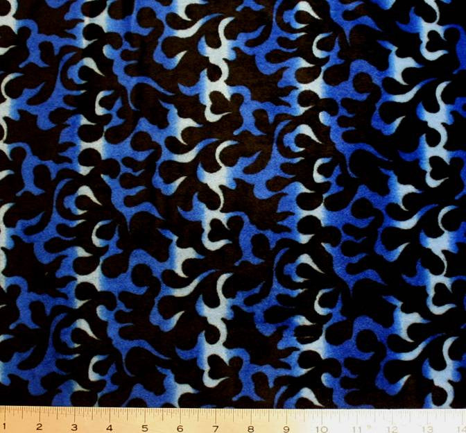Velboa Faux Royal/Black New Fire Flame Velboa Fabric - Royal/Black Flame Pattern, 58/60" Width
