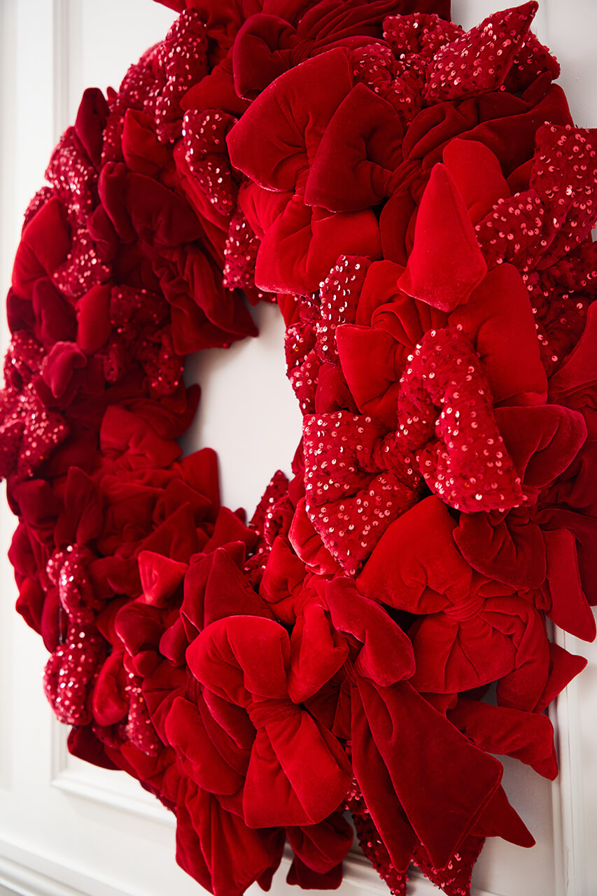42" Red Velvet Sequin Bow Wreath